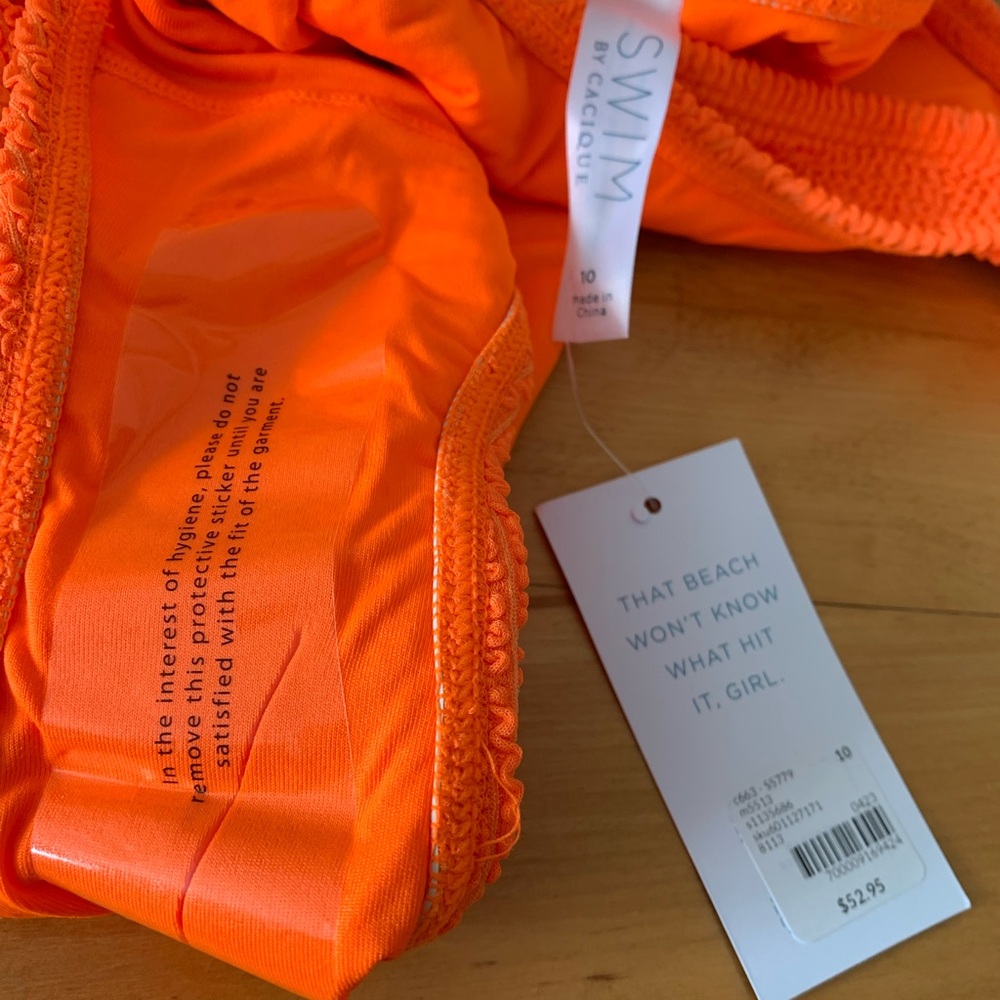 Cacique Swim Lane Bryant Plus Size 10 Neon Orange Crinkle String Bikini Hi Leg - Picture 13 of 13